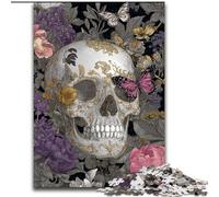 Jigsaws 1000 Pieces for Adults Flower Skull Jigsaw Puzzle Made of cardboard Perfect for Teenagers & Collectors, Ideal Home Decor & Travel Gift size 38x26CM