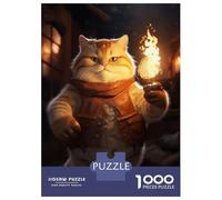 Jigsaws 1000 Pieces for Adults Fluffy Cute Cat Fire Torch Puzzles for Adults Brain Teaser Game Stress Reliever Unique Birthday And Xmas Gifts 52x38cm/1000pcs
