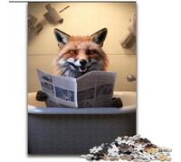 Jigsaws 1000 Pieces for Adults Fox Reading Newspaper Made of Wood, Perfect Christmas & New Year Gift, 50x75cm for Home Decor, Brain Training