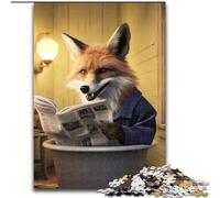 Jigsaws 1000 Pieces for Adults Fox Reading Newspaper Made of Wood, Perfect Christmas & New Year Gift, 50x75cm for Home Decor, Brain Training