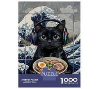Jigsaws 1000 Pieces for Adults Gaming Black Cat with Ramen Adult Jigsaw Puzzle Toy Wall Decor Home Decoration Fun at Home Activities, 38x26cm/1000pcs