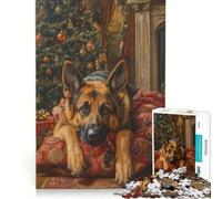 Jigsaws 1000 Pieces for Adults German Shepherd Christmas Portrait, Educational Games, Fun at Home Activities, for Birthday, Chrismas 38x52cm
