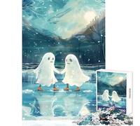 Jigsaws 1000 Pieces for Adults Ghost Couple Ice Skating Winter Snow Puzzles for Teenagers Pattern Assembly Difficult And Challenge Challenging Game And Family Play (50x75cm)