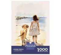 Jigsaws 1000 Pieces for Adults Girl And Lab on Beach Puzzles for Adults Brain Teaser Game Stress Reliever Unique Birthday And Xmas Gifts 52x38cm/1000pcs