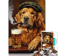Jigsaws 1000 Pieces for Adults Golden Retriever Smoking Puzzles for Adults,Fun Activity for Home, Rainy Days Toys, Birthday Gifts (size 38x26cm)