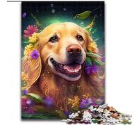 Jigsaws 1000 Pieces for Adults Golden Retriever with Flowers Made of Wood, Perfect Christmas & New Year Gift, 50x75cm for Home Decor, Brain Training
