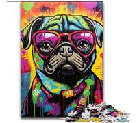 Jigsaws 1000 Pieces for Adults Graffiti Painting Pug Impossible Jigsaw Puzzles for Adults 26x38cm Brain-Challenging DIY Decorative Game, Family Interactive Toy
