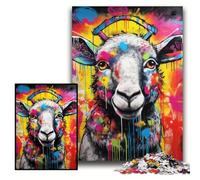 Jigsaws 1000 Pieces for Adults Graffiti Painting Sheep cardboard Puzzles 26x38 cm Ideal for Lover, Perfect Christmas, New Year, Valentine's Gift