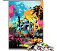 Jigsaws 1000 Pieces for Adults Graffiti Taj Mahal Puzzle Made of cardboard,Ideal for And Family Fun for Holidays, Birthdays 1000pcs(26x38cm)