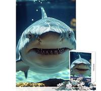 Jigsaws 1000 Pieces for Adults Great White Shark Underwater Portrait Home Decoration Toys Gifts Ideas Educational Game Suitable for Desktop Decoration Size 38x26cm