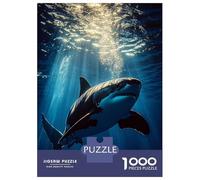 Jigsaws 1000 Pieces for Adults Great White Shark Underwater Sunlight Jigsaws for Adults Hands-on Game Difficult Challenge Challenging Game Gifts 52x38cm/1000pcs