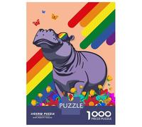 Jigsaws 1000 Pieces for Adults Happy Rainbow Hippo Jigsaws for Adults Hands-on Game Difficult Challenge Challenging Game Gifts 38x26cm/1000pcs