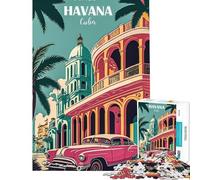 Jigsaws 1000 Pieces for Adults Havana Cuba Travel Puzzle for Adults Brain Teaser Game Improve Memory Christmas Birthday Gifts (Size 38x26cm)