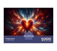 Jigsaws 1000 Pieces for Adults Heart Shaped Fire Art Print Jigsaws for Adults Hands-on Game Difficult Challenge Challenging Game Gifts 70x50cm/1000pcs