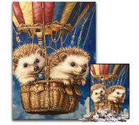 Jigsaws 1000 Pieces for Adults Hedgehog in A Hot Air Balloon Puzzle for Age 14+ Educational Challenge Fun Activities at Home, Birthday Gifts, Travel Gifts 50X75CM