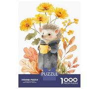 Jigsaws 1000 Pieces for Adults Hedgehog with Coffee in Autumn Jigsaw for Adults Relax Games But Fun And Humorous Challenging Game Gifts 70x50cm/1000pcs