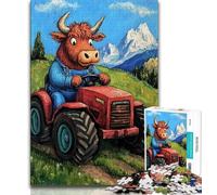Jigsaws 1000 Pieces for Adults Highland Cattle Driving A Tractor,Educational Games Home Decoration Educational Game for Birthday,Chrismas (75x50cm)