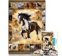 Jigsaws 1000 Pieces for Adults Horse Collage Puzzles for Teenagers,Brain Intelligence Challenge Addictive Toys for Home Decoration 26x38cm