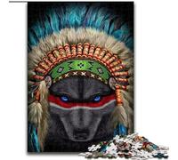 Jigsaws 1000 Pieces for Adults Indian War Chief Wolf 1000 Pieces Puzzle Gifts Ideal for Home & Office Decor, for Birthday Size 26X38CM