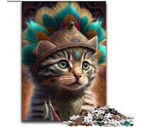 Jigsaws 1000 Pieces for Adults Indian Warrior Cat cardboard Puzzles DIY Decoration Brain Challenging (Size 26x38cm)