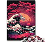 Jigsaws 1000 Pieces for Adults Japanese Waves Challenging Game And Family Play with Fully Interlocking Randomly Shaped Pieces 26x38cm