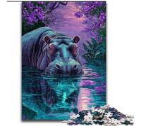 Jigsaws 1000 Pieces for Adults Jungle Hippo, Stress Relief with Fully Interlocking Randomly Shaped Pieces for And 14 Years Old (Size 26x38cm)