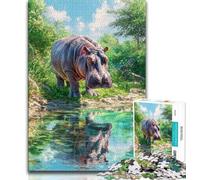 Jigsaws 1000 Pieces for Adults Jungle Hippo,Stress Reliever Difficult Challenge Is Ideal As Gifts for The Whole Family 38x26cm