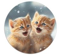 Jigsaws 1000 Pieces for Adults Kitten in The Snow Round Puzzles Perfect for Family Fun on Christmas,Thanksgiving,Birthdays & Easter (Size 67.5x67.5cm)