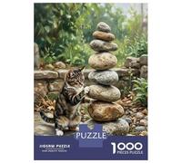 Jigsaws 1000 Pieces for Adults Kitten Playing with Stacked Stones Adult Jigsaw Puzzle Toy Wall Decor Home Decoration Fun at Home Activities, 70x50cm/1000pcs