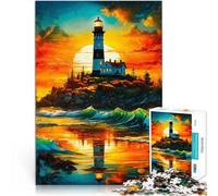 Jigsaws 1000 Pieces for Adults Lighthous at Sunset Made of cardboard Suitable for people aged 14 and above Toys Educational Games Antistress Gift of works of art。size：26x38cm/10.24x14.96inch