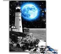Jigsaws 1000 Pieces for Adults Lighthouse Under The Blue Moon,Brain Intelligence Challenge Addictive Toys Birthday Present,Gifts,Wall Art 50X75CM