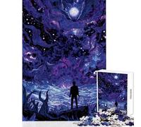 Jigsaws 1000 Pieces for Adults Lone Figure Facing Cosmic Horror Over The Ocean Shared Joyful Family Experience Wonderful Christmas Surprise Gifts (50x75cm)