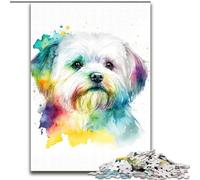Jigsaws 1000 Pieces for Adults Maltese Dog Watercolor 1000 Piece Puzzle Ideal Holiday Or Birthday Gift, Party Game Toy (Size 50x75cm)