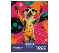 Jigsaws 1000 Pieces for Adults Meerkat Dancing on Vinyl Funky Wildlife Wall Decor Jigsaws for Adults Relax Games Presents for Women Unique Birthday And Xmas Gifts 70x50cm/1000pcs