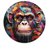 Jigsaws 1000 Pieces for Adults Monkey Graffiti Cardboard Round Jigsaw for Birthdays,Holidays,Space Party Decorations 67.5x67.5cm