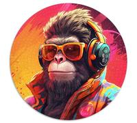 Jigsaws 1000 Pieces for Adults Monkey Headphones Round Paper Jigsaw Develops Hand-Eye Coordination Skills,Perfect for Birthday Gifts (Size 67.5x67.5cm)