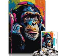 Jigsaws 1000 Pieces for Adults Monkey Listening to Music 1000 Pieces for Teenagers,for Educational Game Challenge Toy Deal As Gifts for The Whole Family 75x50cm
