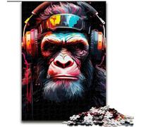 Jigsaws 1000 Pieces for Adults Monkey with Headphones Wooden Jigsaw Interactive Family Game, Brain Challenge, Educational Toy size 50x75cm