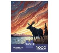 Jigsaws 1000 Pieces for Adults Moose by A Lake at Sunset Jigsaws for Adults Hands-on Game Difficult Challenge Challenging Game Gifts 70x50cm/1000pcs