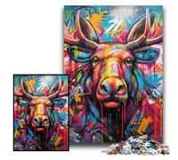 Jigsaws 1000 Pieces for Adults Moose Graffiti cardboard Puzzles Brain Teaser Game for Teenagers, Perfect Size 26x38cm