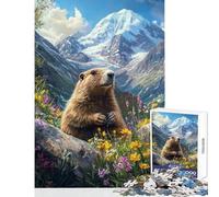 Jigsaws 1000 Pieces for Adults Mountain Marmot Amid Wildflowers Shared Joyful Family Experience Wonderful Christmas Surprise Gifts (38x52cm)