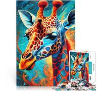 Jigsaws 1000 Pieces for Adults Mystical Neon Giraffe Made of cardboard Suitable for people aged 14 and above unique challenge game Offered as gifts for the whole family。size：38x52cm/14.96x20.47inch