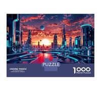 Jigsaws 1000 Pieces for Adults Neon Cityscape Sunset Jigsaw for Adults Relaxing Games Presents for Women Fun at Home Activities, 52x38cm/1000pcs