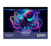 Jigsaws 1000 Pieces for Adults Neon Octopus Art Print Jigsaws for Adults Hands-on Game Difficult Challenge Challenging Game Gifts 70x50cm/1000pcs