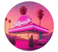 Jigsaws 1000 Pieces for Adults Neon Retro Landscape 1000 Pieces Round Puzzles for Adults Perfect for Halloween, Christmas, Birthday Gift 67.5x67.5cm