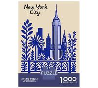 Jigsaws 1000 Pieces for Adults New York City Blue Illustration Puzzles for Adults Brain Teaser Game Stress Reliever Unique Birthday And Xmas Gifts 52x38cm/1000pcs