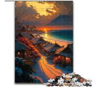 Jigsaws 1000 Pieces for Adults Ocean Sunset Made of Wood, Perfect DIY Art Decor Or Birthday Gift 50x75cm Challenging Brain Teaser - Relaxing Toy for Teenagers