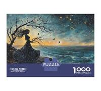 Jigsaws 1000 Pieces for Adults Ocean Sunset Silhouette Art Print Jigsaw for Adults Relaxing Games Presents for Women Fun at Home Activities, 70x50cm/1000pcs