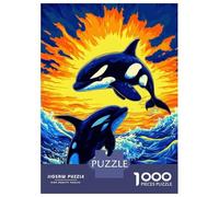 Jigsaws 1000 Pieces for Adults Orcas Ocean Sunset Puzzles for Adults Brain Teaser Game Stress Reliever Unique Birthday And Xmas Gifts 52x38cm/1000pcs