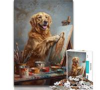 Jigsaws 1000 Pieces for Adults Painter Golden Retriever 1000 Pieces for Teenagers,for Educational Game Challenge Toy Deal As Gifts for The Whole Family 75x50cm